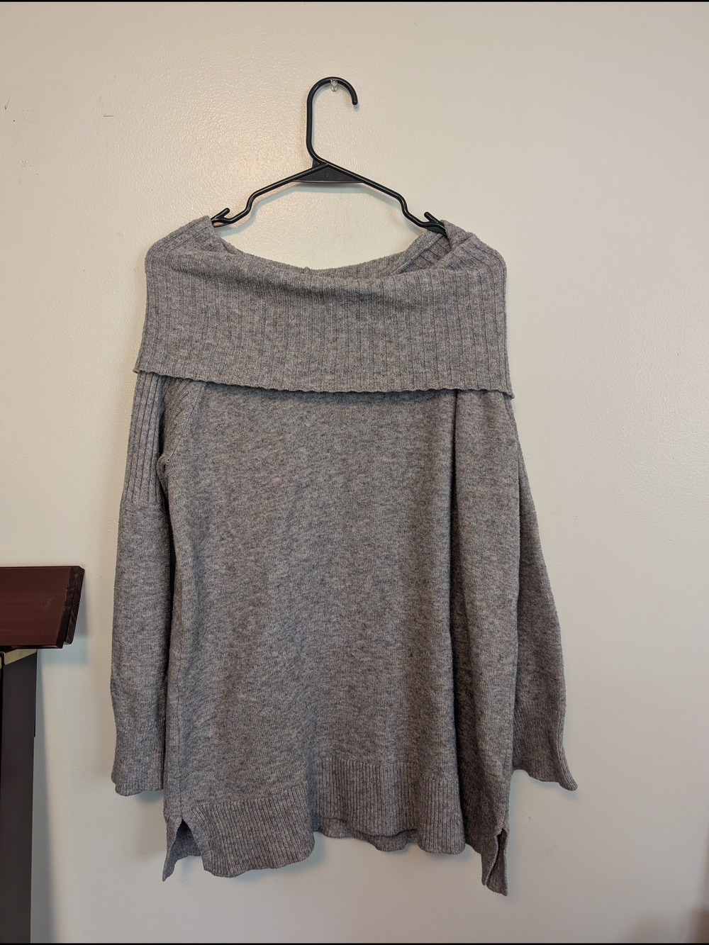 Time and Tru Gray Off-the-Shoulder Foldover Knit Sweater